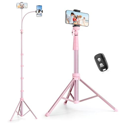 SENSYNE 88" Phone Tripod & Selfie Stick, Extendable Cell Phone Tripod Stand with Wireless Remote and Phone Holder, Pink - color: Pink, size: 88-inch