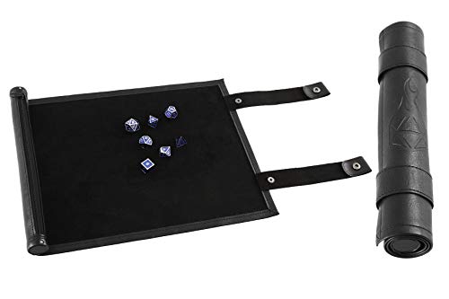 Forged Dice Co Scroll Dice Tray and Rolling Mat with Zippered Dice Holder - Storage Pouch Holds up to 14 Metal or Plastic Polyhedral Dice - Compatible with DND and Dungeons & Dragons Game Dice - color: Black