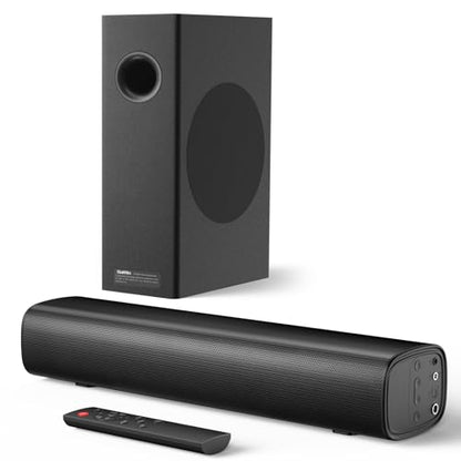 Saiyin Soundbar with Subwoofer, 14.2" Compact Soundbar, 4" Subwoofer, 70W | 2.1 Audio Enhanced Surround Sound System for TV, Bluetooth/Optical/Auxiliary Inputs for TV and Home Theater - size: 14.2 inches