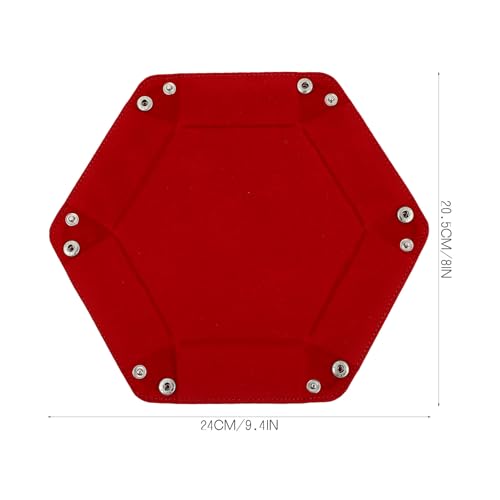 Hexagon PU Leather Dice Tray Foldable Storage Box for Tabletop RPG Games Red Velvet Desktop Organizer Sundries Tray