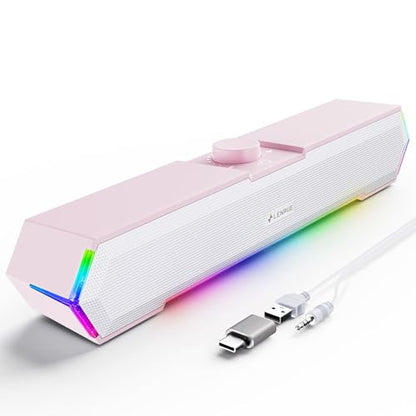 LENRUE G11 Computer Speakers for Desktop, Touch Lights PC Speakers with Surge Clear Sound, USB C/USB Powered for Computer Desktop PC Laptop Monitor(Pink) - color: Pink