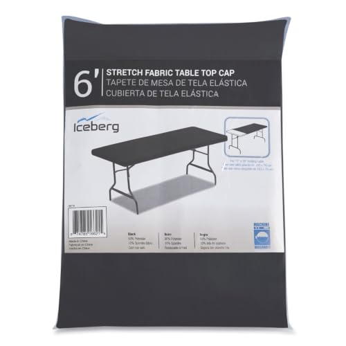 Iceberg iGear Stretch Fabric Table Top Cap Cover, fits 6' Tables, Polyester/Spandex, Black, 30" W x 72" L | Measures 72"x 30"x3", durable stretch polyester fabric snugly fits to 6' table top, ideal for trade shows, banquets & parties - size: 72" x 30" (Re