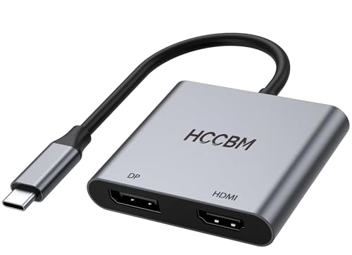 USB C to DisplayPort(DP) and HDMI Adapter 8K, Dual Monitor Adapter for Dell HP Surface Laptops,Thunderbolt 3/USB C Type C to HDMI DP Hub Dongle 4K @60hz. - color: Gray