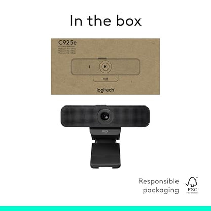Logitech C925e Business Webcam, HD 1080p/30fps Video, Light Correction, Autofocus, Clear Audio, Privacy Shutter, Works with Microsoft Teams, Google Meet, Skype, WebEx, Cisco - Black
