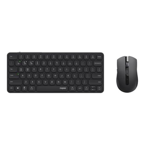 Rapoo 9050S Multi-Device Keyboard and Mouse Combo, 2.4GHz/Bluetooth 5.0/4.0 Wireless Keyboard & Mouse Set for Windows/Mac/Linux/Chrome, Support 4 Devices, Rechargeable, Silent Click, Black - color: Black, size: 9050S