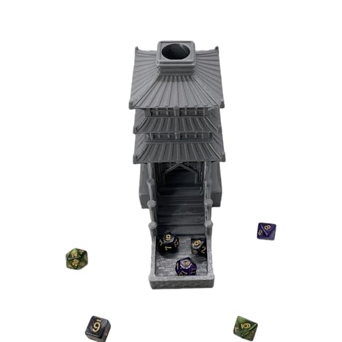 Temple Dice Dice Tower Dungeons and Dragons RPG Tabletop Roleplaying Game Jail DND (Random 7PCS D20 Dice Set Included) (Silver) - color: Silver