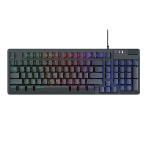 AF981 Wired 99Keys Computer Keyboard, Quite Brown Mechanical Feeling Membrane Gaming Keyboard, Colorful Backlit, Volume Scroll Wheel for PC Laptop, Black