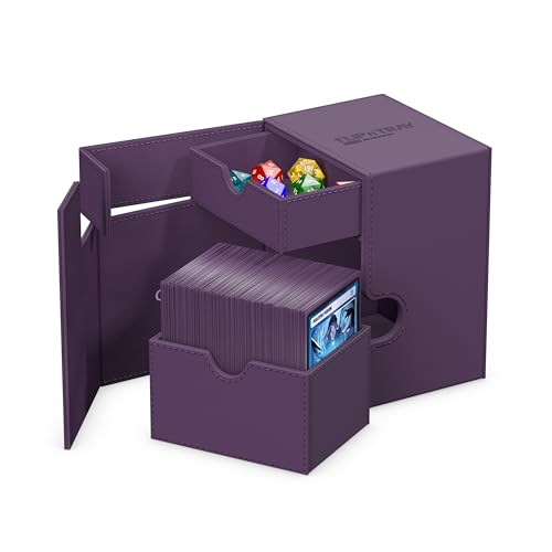 Ultimate Guard Flip'n'Tray 133+, Deck Case for 133 Double-Sleeved TCG Cards + Dice Tray, Purple, Independent Magnetic Closure & Microfiber Inner Lining - color: Purple, size: 133+