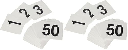 New Star Foodservice 23176 1 to 50-Double Side Plastic Table Numbers, 4 by 4 Black on, White (Pack of 2) - size: 4 x 4 inches (Pack of 2), style: White (1-50)