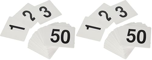 New Star Foodservice 23176 1 to 50-Double Side Plastic Table Numbers, 4 by 4 Black on, White (Pack of 2) - size: 4 x 4 inches (Pack of 2), style: White (1-50)