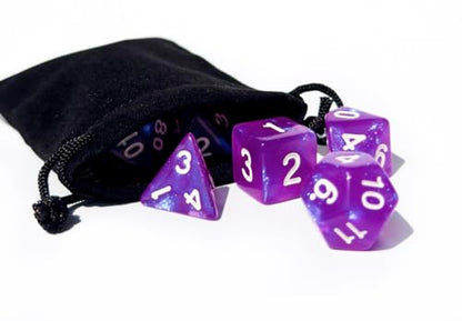 퍼플 DND 주사위 7개 세트 (스팽글 퍼플) | TTRPG, 던전 앤 드래곤, 롤 플레잉 게임 및 기타 테이블 게임을 위한 아크릴 다면체 주사위 세트 - D20 시스템 주사위 - color: 스팽글 퍼플