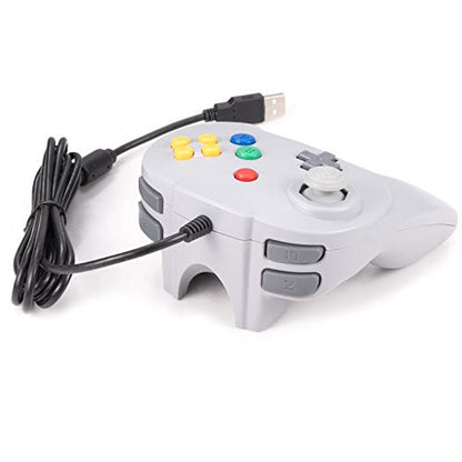 KIWITATA N64 Mini USB Controller, Retro N64 Wired 64-bit PC Remote Upgraded Joystick Game Pad Controller for Windows PC MAC Linux Raspberry Pi Grey