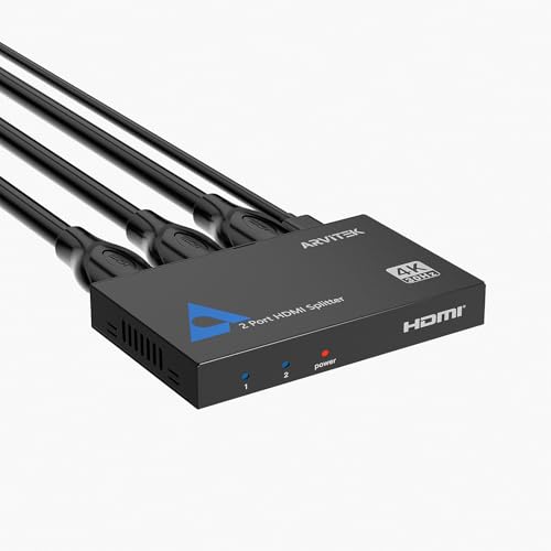 HDMI Splitter 1 in 2 Out, Arvitek 2 Port HDMI Splitter for Dual Monitors, TV, Laptop, Xbox, PS4, 4K@30Hz, Metal Housing, Mirror Only - size: 1x2