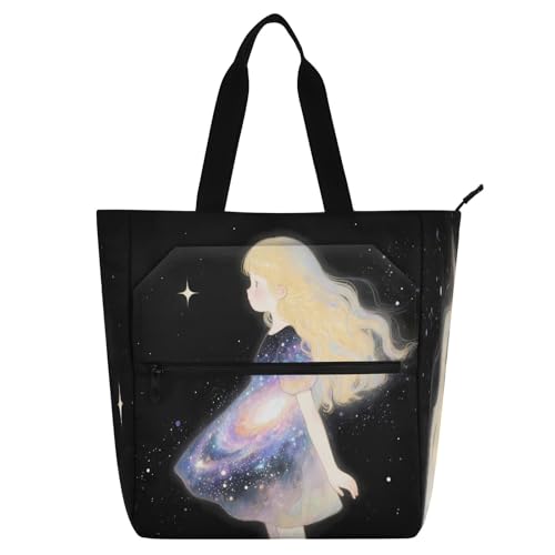 Waterproof Piano Bag for Lessons Cat Flower Crown Music Tote with Zipper Pockets for Sheet Music & Books - color: Cute Character Galaxy Dark