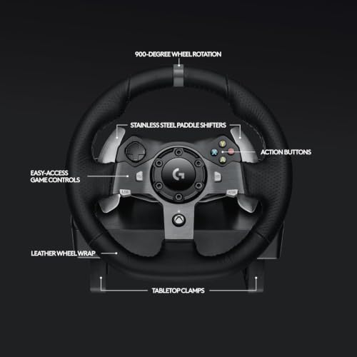 Logitech G920 Driving Force Racing Wheel and Floor Pedals for Xbox Series X|S, One, PC – Real Force Feedback, Hand-Stitched Leather, Stainless Steel Paddle Shifters with Signature Series Microfiber Lens Cloth