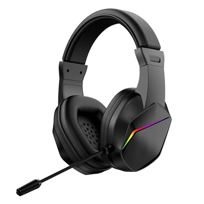 PUSOKEI Wireless Gaming Headset with Noise Canceling Microphone, 2.4G and Bluetooth 5.4 Headphones RGB Lighting for PC Laptop, 40mm Drivers 7.1 Surround Sound Memory Foam Earmuffs (Black)