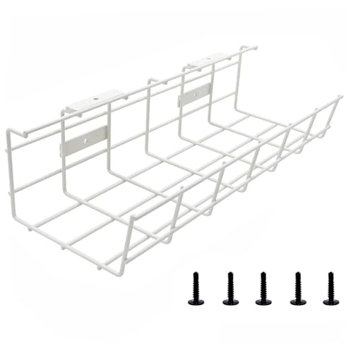 Under Desk Cable Management- 1 Pack Cord Organizer. Metal Wire Cable Management Tray for Office, Studio and Home. Super Sturdy Under Table Cable Management - White Cable Organizer - color: White*1Pack