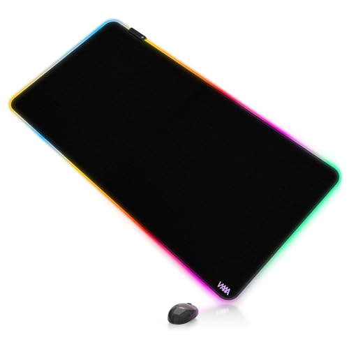 Vyaaa 40" x 20" RGB Gaming Mouse Pad, XXL LED Desk Mat with 9 Light-Up Modes, Smooth Surface & Non-Slip Rubber Base for Gaming/Office/Home (Black) - color: Black, size: 40L x 20W inches