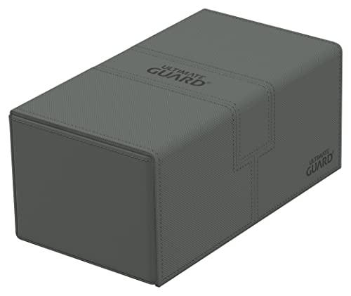 Ultimate Guard Twin Flip'n'Tray 200+, Deck Case for 200 Double-Sleeved TCG Cards + Dice Tray, Grey, Independent Magnetic Closure & Microfiber Inner Lining - color: Grey
