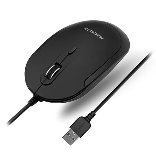 Macally Computer Mouse Wired, Silent USB Mice - Slim & Compact USB for Apple Mac or Windows PC Laptop/Desktop - Designed with Optical Sensor & DPI Switch - Simple - Black - color: Black
