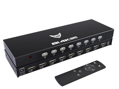 8 Port 4K HDMI Switcher Box IR Remote Control PC PS4 Xbox | 4K@30Hz 3D ultra HD audio video sync selector with durable metal housing & cooling - size: 8x1 4K@30HZ