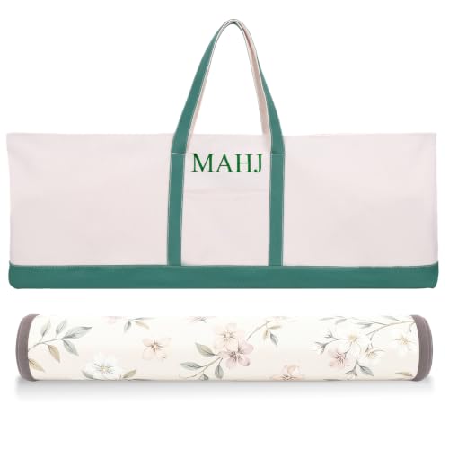 Extra Large 33.8 INCH Mahjong Bag for Tiles and Racks & Mat, Empty American Mahjong Tiles Carrying Canvas Tote Bag 33.8 x 4.7 x 11.8 Inches, Games Accessories Gifts (Bag Only) (Green)