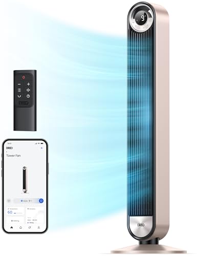 DREO Smart Tower Fan for Bedroom, 90° Oscillating Standing Fan | 28ft/s Velocity, 20dB Quiet for Sleep, DC Motor, 9 Speeds, 4 Modes, 12H Timer, Voice & APP & Remote Control, Starlight - color: Starlight