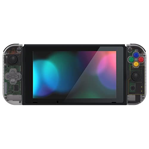eXtremeRate Clear Black Joycon Handheld Controller Housing (D-Pad Version) with Colorful Buttons, DIY Replacement Shell Case for Nintendo Switch Joy-Con – Console Shell NOT Included - color: Clear Black