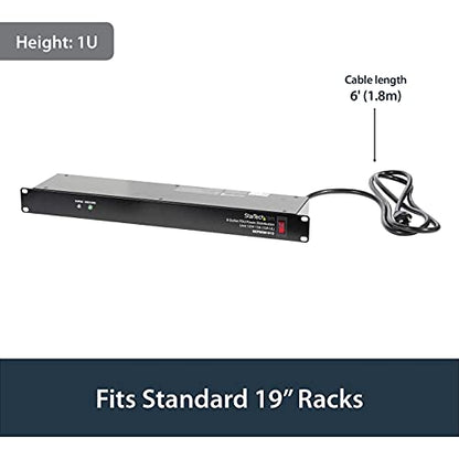 StarTech.com 8 Outlet Horizontal 1U Rack Mount PDU Power Strip for Network Server Racks - Surge Protection - 120V/15A - w/ 6ft Power Cord (RKPW081915) | Power strip for network server racks, Surge protection, Rugged steel chassis, LED ground and surge ind
