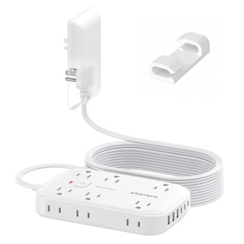 25FT Extension Cord with Outlet Cover & Multi USB | Ultra Thin Plug Concealer with Cord & 12AC Outlet 6 USB (24W/4.8A), For Multiple Devices, for Behind Wall Furniture Couch TV - color: White, size: 25FT