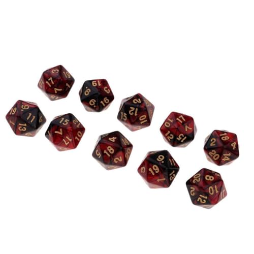 10 Pieces Polyhedral Dice Set D20 Dice 20mm Acrylic 20 Sided Game Dice for Dungeons and Dragons RPG MTG DND Dice Table Games (Red Black) - color: Red Black