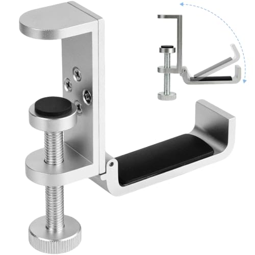 All Aluminum Foldable Headphone Holder - Universal Stand for Gaming PC Accessories, Under Desk Clamp Hook (Silver) - color: Silver