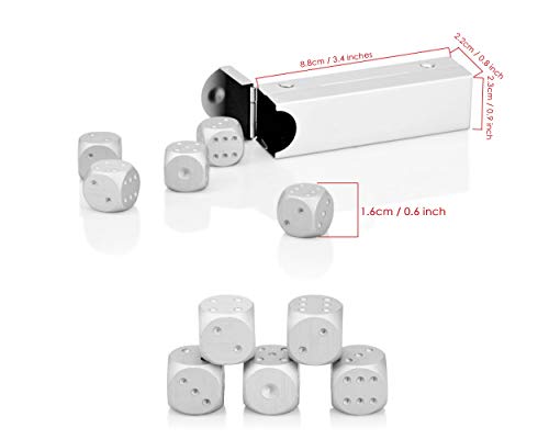 DS.DISTINCTIVE STYLE Aluminum Alloy Dice 5 Pieces 16mm Portable Metal Dices with Case 6 Sided Dice for Party Game - color: Silver, style: Rectangle