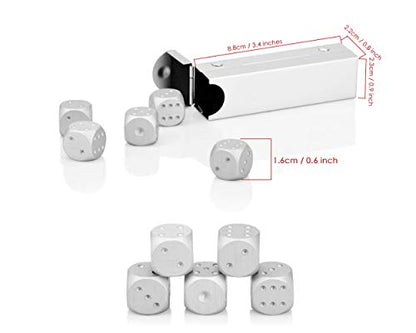 DS.DISTINCTIVE STYLE Aluminum Alloy Dice 5 Pieces 16mm Portable Metal Dices with Case 6 Sided Dice for Party Game - color: Silver, style: Rectangle