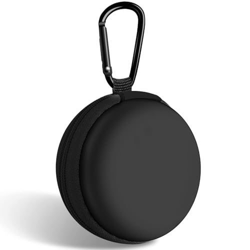 Round Earbud Case Portable EVA Carrying Case Storage Bag Cell Phone Accessories Organizer with Carabiner for Earphone, Earbud, Earpieces, SD Memory Card, Camera Chips,Black - color: C1-Round Black