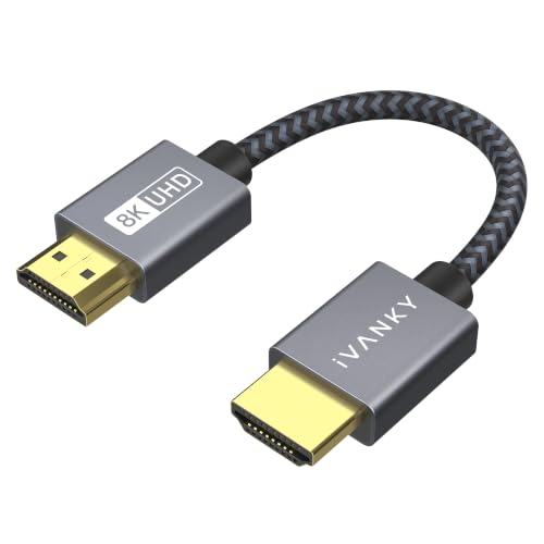 IVANKY Short 8K HDMI Cable 1 Foot/0.3M, Ultra High Speed HDMI 2.1 Cable | Support [4K@120Hz 8K@60Hz, HDR 10, 3D, HDCP 2.3, eARC], Braided HDMI Cord, Compatible with UHD TV, PS5, Xbox, Blu-ray,Monitor - size: 1 feet