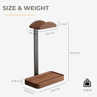 muso wood Walnut Headphone Stand, Wood Headset Stand with Storage Base, Headphones Holder for Gaming, Office, and Home Desk - Compatible with AirPods Max, Bose, Razer (Black) - color: walnut wood