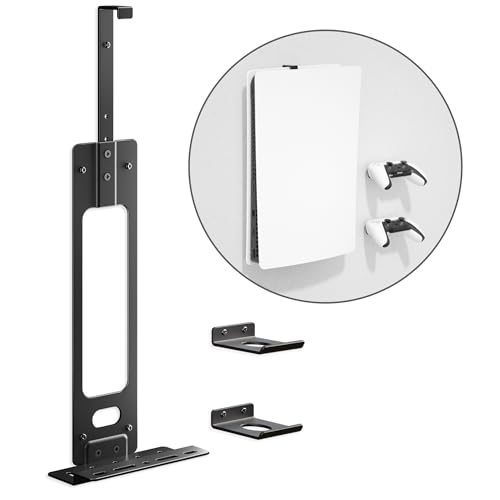 Upgraded Adjustable Console Holder Wall Mount for PS5: Black Gaming Stand for PlayStation 5/PS5 Slim/Pro Digital Disc Edition With 2 Controller Kits Black - color: Black
