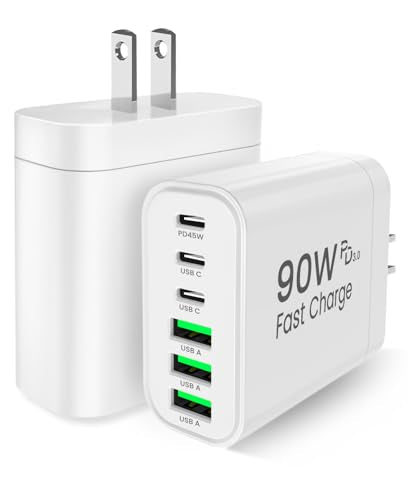 90W GaN USB C Charger Block [2 Pack],6-Port USB C Wall Charger Fast Charging 45W PD Power Adapter for MacBook Air/iPad Pro/iPhone 17Pro Max/Samsung Galaxy S24 Ultra/Tabs for Home Travel - color: White, size: Two