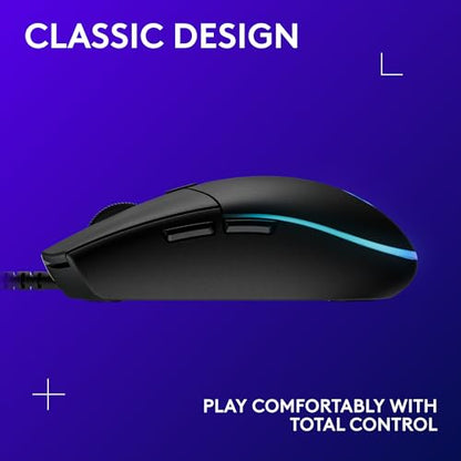 Logitech G203 Wired Gaming Mouse, 8,000 DPI, Rainbow Optical Effect LIGHTSYNC RGB, 6 Programmable Buttons, On-Board Memory, Screen Mapping, PC/Mac Computer and Laptop Compatible - Black - color: Black