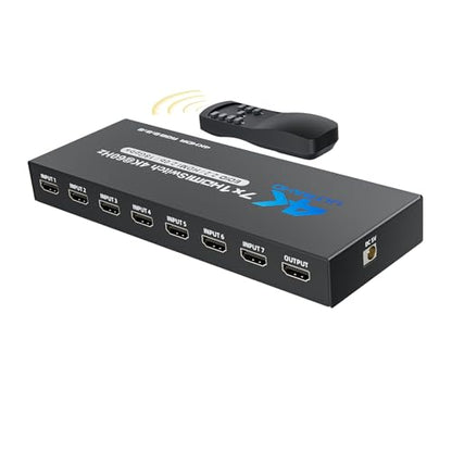 BolAAzuL 7 Port HDMI Switch 7 in 1 Out 4K@60Hz HDMI Selector Box w/Power | Hub HDMI Switcher 7x1 HDMI Port Expander 7-Way Support 3D HDCP2.2 HDR for NS PS5 Xbox Series X HDTV PC Roku Fire Stick
