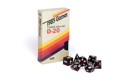 Sharp Edge DND Dice Set – Ruby Red Polyhedral Dice in Retro VHS Box – TTRPG Dice Set – Tabletop RPG Accessory (Set of 7) - style: Ruby Red
