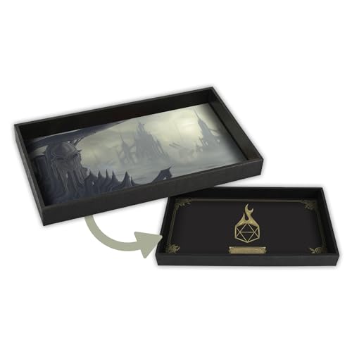 Forged Dice Co. Dice Tray 14" - Reversible Dice Rolling Mat - Compatible with Board Games and Tabletop RPGs Like Dungeons and Dragons Pathfinder Roleplaying Games - The Outlands - color: Black Tray W/ the Outlands Mat