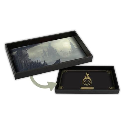 Forged Dice Co. Dice Tray 14" - Reversible Dice Rolling Mat - Compatible with Board Games and Tabletop RPGs Like Dungeons and Dragons Pathfinder Roleplaying Games - The Outlands - color: Black Tray W/ the Outlands Mat