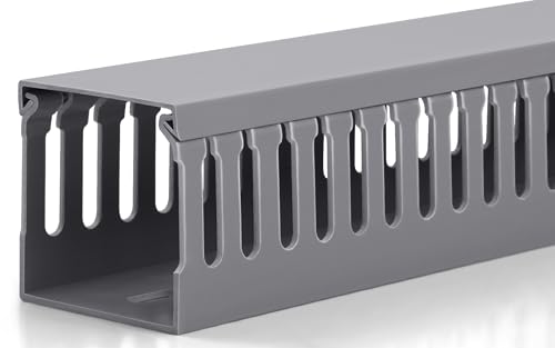 2" H x 2" W Cable Raceway, 66in Under Desk Wire Management Channel, Grey | Slotted Wire Duct, 4Pack, 16.5in Each, Heavy-Duty PVC Cable Management for Server Racks, Network Cables & Electrical Cabinets - color: Grey, size: 2in H X 2in W X 66in L