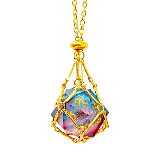 1 PC Liquid Core D20 Gold Necklace Pendant – Sharp Edge Resin 20-Sided Dice Necklace for Dungeons & Dragons, Tabletop RPG Gift(Gradient Blue Red d20) - color: D-Red Blue-Gold Necklace