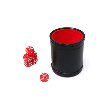 Leather Dice Cup Set Red Felt Lining Quiet Dice Shaker Cup with 6 Red Standard Dot Dice for Farkle Yahtzee Games, 1 Pack - color: Red1