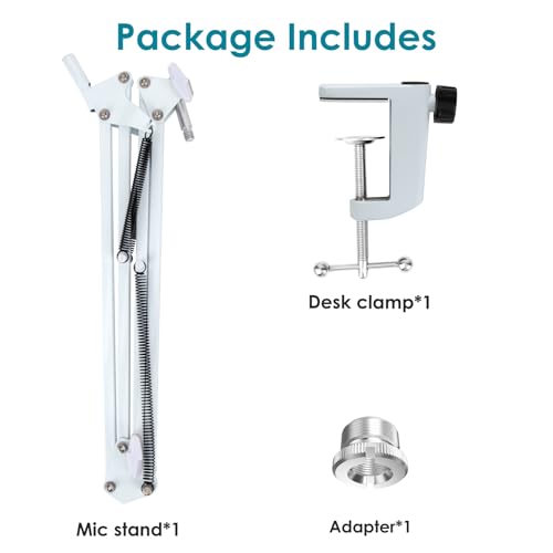 White Boom Arm for Fifine AM8 - White Mic Arm Compatible with Fifine AM8 Microphone, Professional Adjustable Scissor White Microphone Boom Arm Stand by YOUSHARES - color: Fifine AM8 Stand