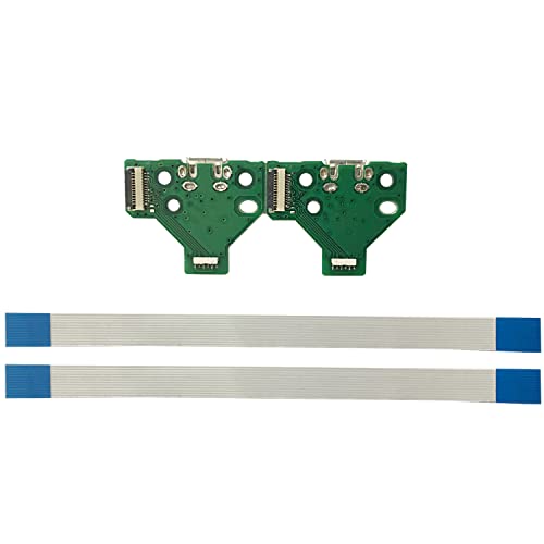 FainWan 2pcs J-D-S-011 Replacement Charging Port Assembly 12 Pin for PS4 DualShock 4, Micro USB Adaptor Charger Socket Board Connector Module for PlayStation DS4 Controller, Flex Cable