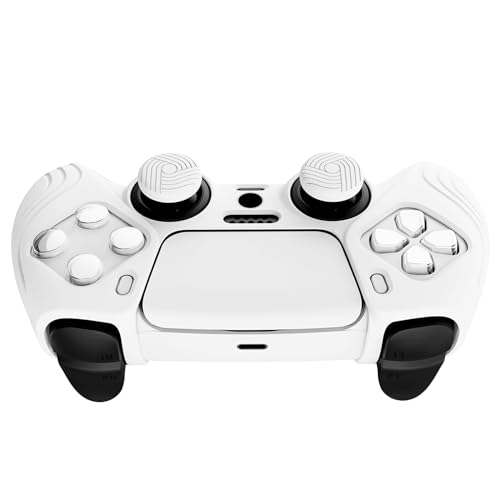 eXtremeRate PlayVital Samurai Edition White Anti-Slip Controller Grip Silicone Skin for ps5, Ergonomic Soft Rubber Protective Case for ps5 Controller with White Thumb Stick Caps - color: White